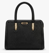 Black woven texture frame handbag with gold hardware, front view