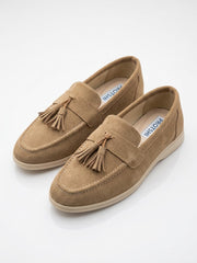 Pair of camel suede tassel loafers