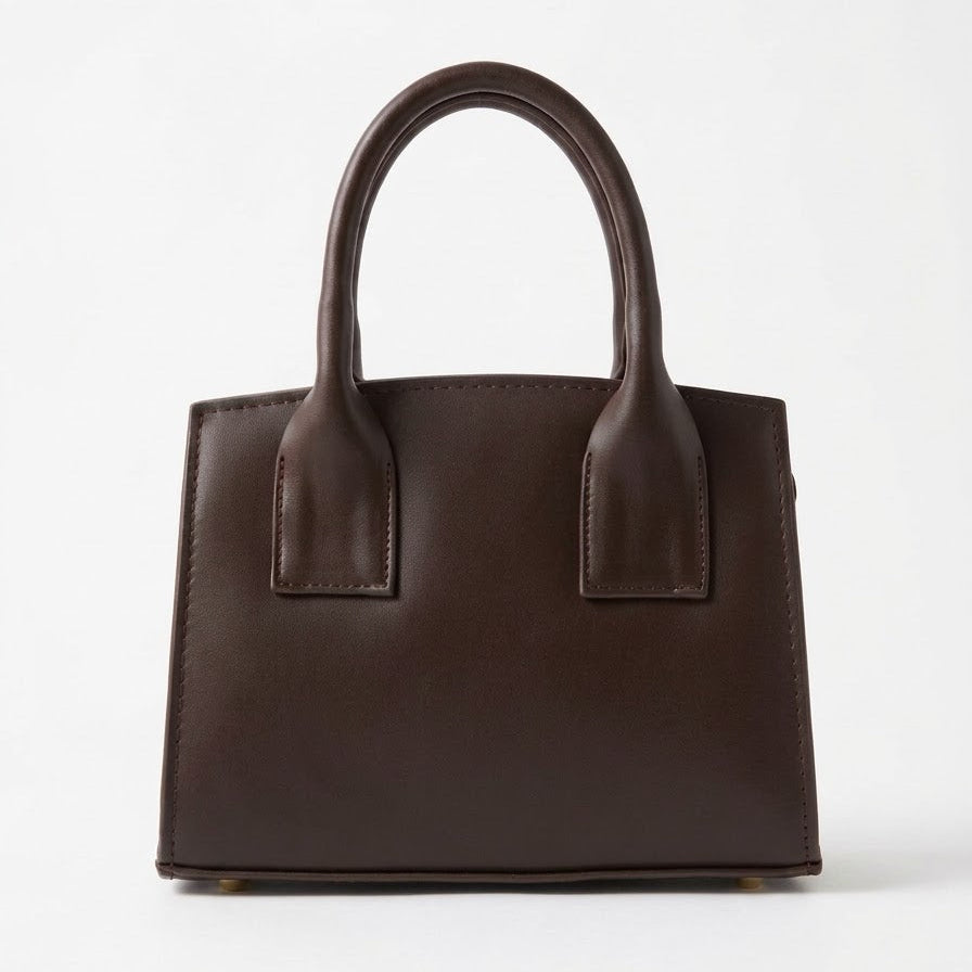 Back view of brown mini structured handbag