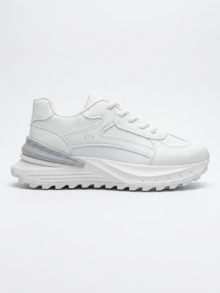 White chunky runner sneaker, side view
