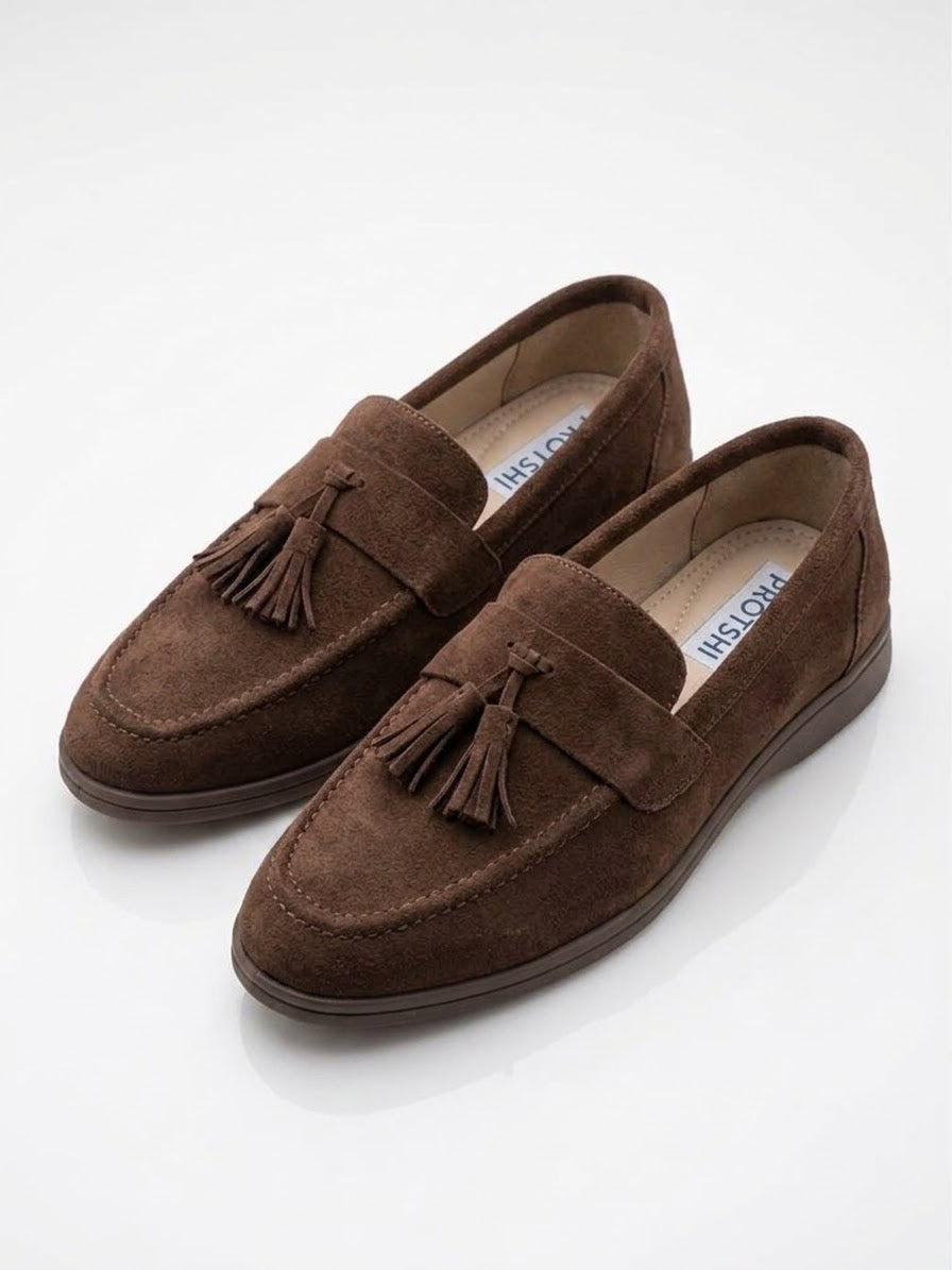 Pair of brown suede tassel loafers