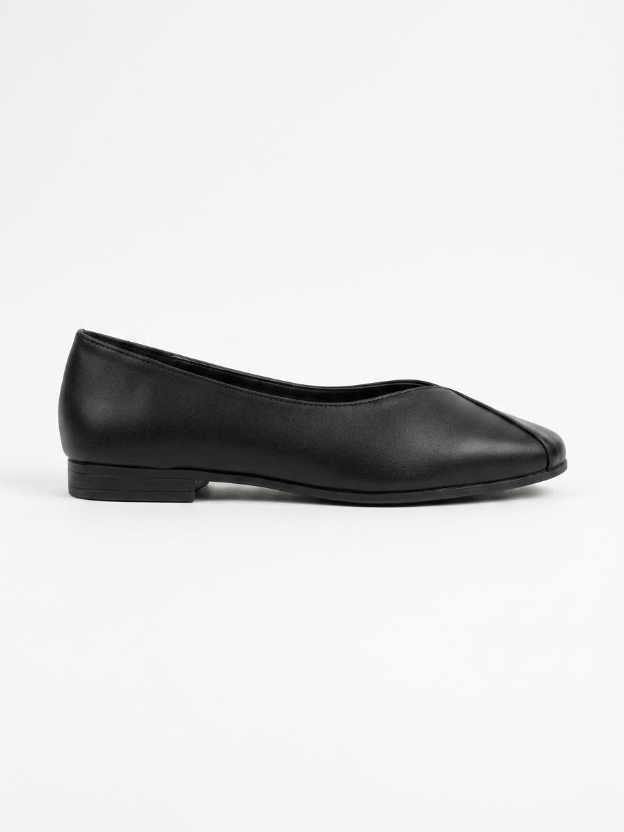 Black square toe ballet flat, side view