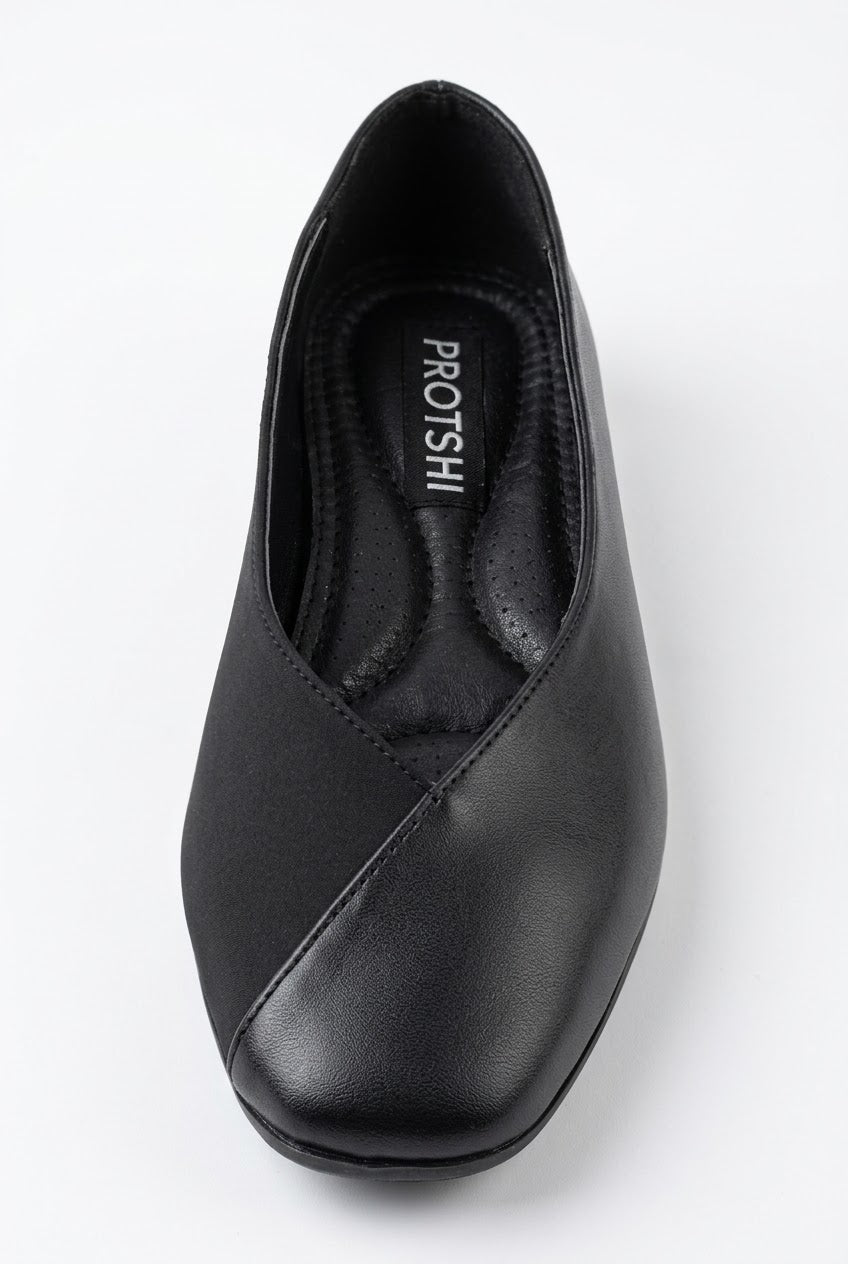 Top view of black square toe ballet flat
