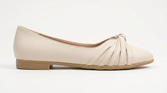 Cream knot bow pointed ballet flat, side view