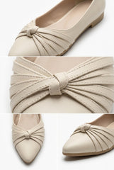 Detail views of cream knot bow ballet flat