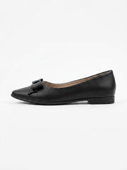 Black bow pointed ballet flat, side view