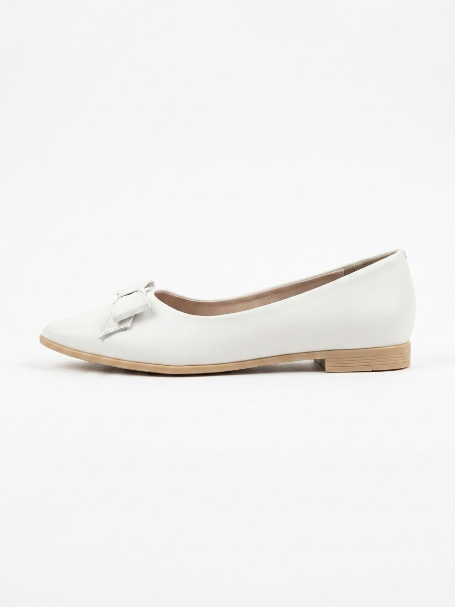 White bow pointed ballet flat, side view