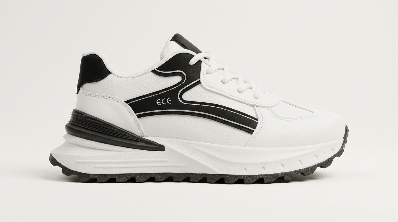 Black and white chunky runner sneaker, side view