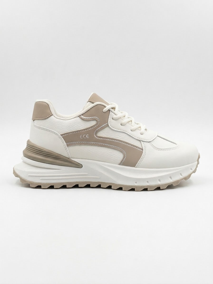 Taupe chunky runner sneaker, side view