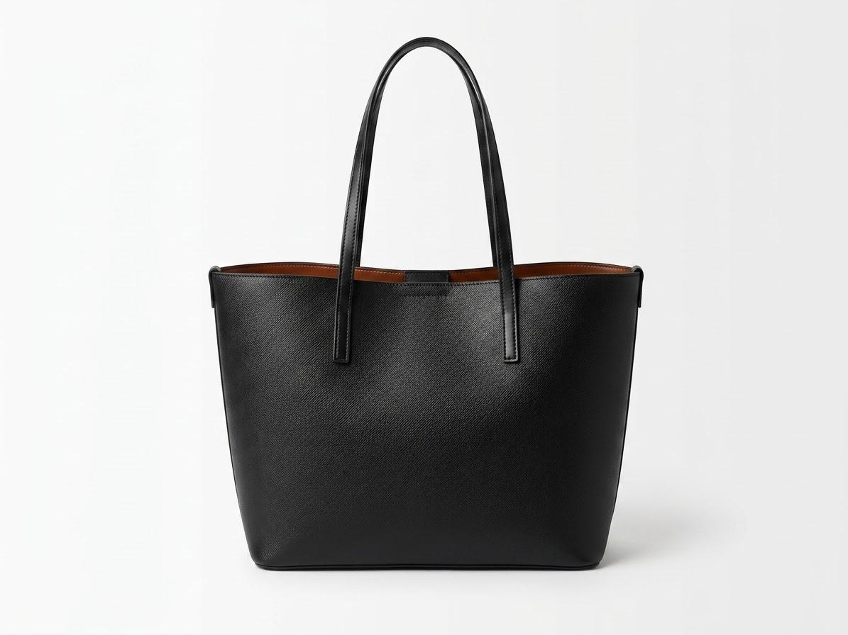 Back profile of black textured shopper 